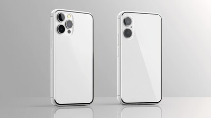 Mobile phone vector, white display, side-by-side view, isolated