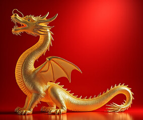 Obraz premium majestic golden crystal dragon prominently displayed vibrant red background awaiting creative copy