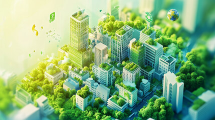 This banner promotes businesses that care about the environment, society, and good governance. It features concepts like green energy, sustainable practices, and eco-friendly production.