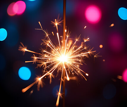 vibrant sparkler ignites brilliant neon backdrop symbolizing energetic start new year party friends
