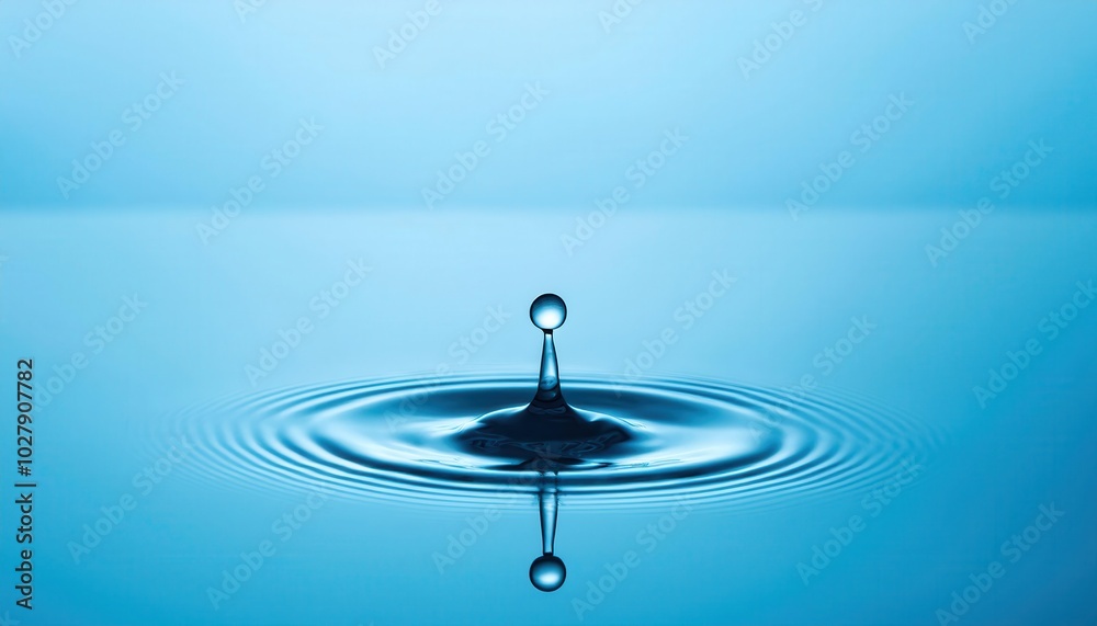 Poster perfect water drop impact. capturing the beauty of fluid dynamics with ripples and droplet suspended