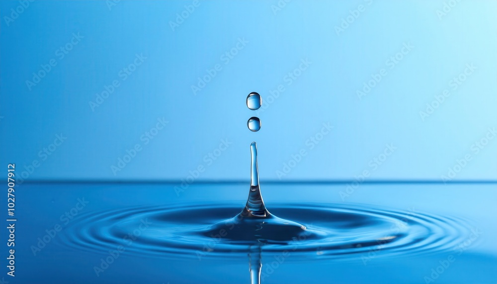 Poster perfect water drop impact. capturing the beauty of fluid dynamics with ripples and droplet suspended