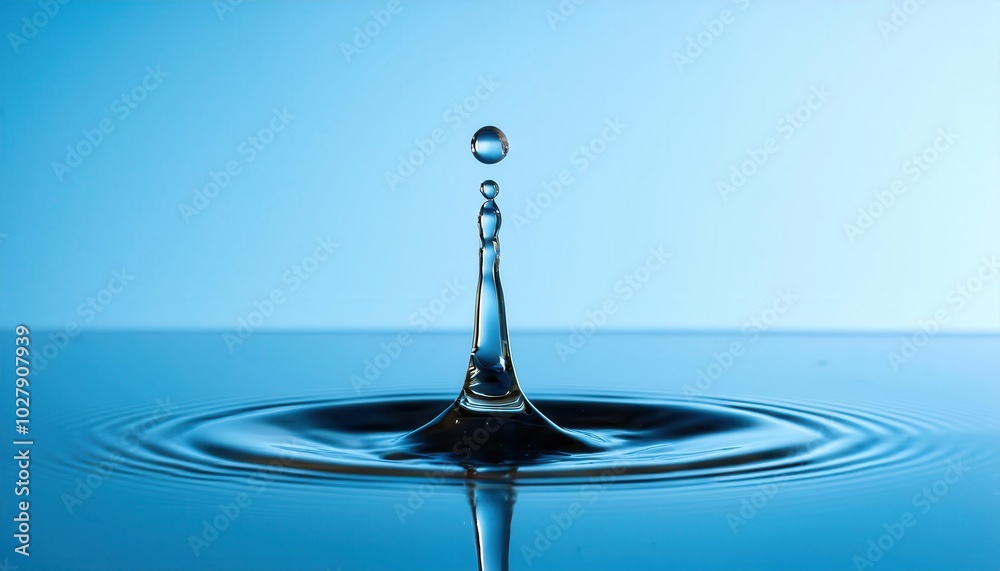 Poster perfect water drop impact. capturing the beauty of fluid dynamics with ripples and droplet suspended