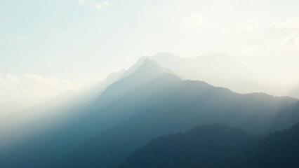 Fototapeta premium Serene Mountain View with Soft Fog and Light