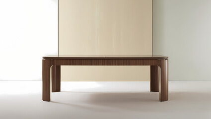 Modern wooden table with empty space for text in the middle.