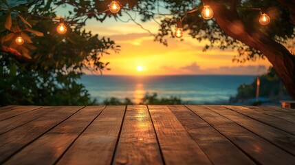 Beautiful Sunset Over Ocean View from Rustic Terrace