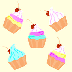 five cakes with colorful cream