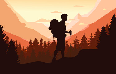 Silhouette of Man Hiking on Forest