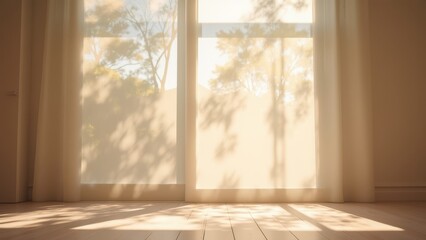 Fototapeta premium Soft Natural Light Through Sheer Curtains in a Room