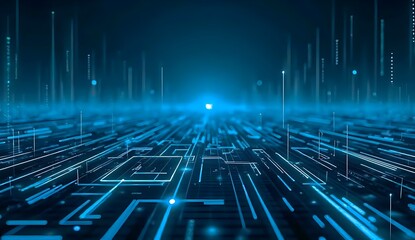 Naklejka premium A futuristic digital tech backdrop featuring glowing cyber lines, patterns, and renders, symbolizing communication, networking, connectivity, and modern technology.