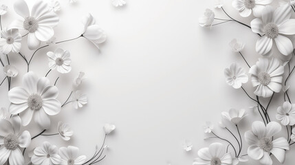 Fototapeta premium Delicate white flowers with thin black stems on minimal background