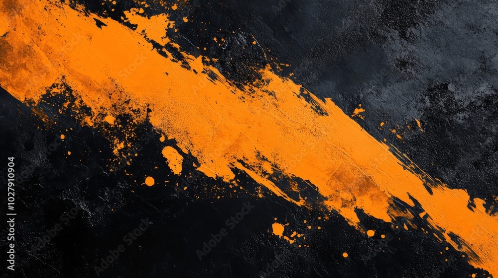 Wall mural Orange Paint Stroke on Black Concrete