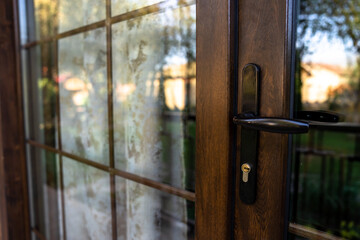 Hotel wooden door, service industry concept