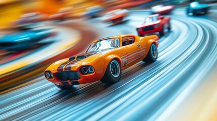 Toy cars racing on track