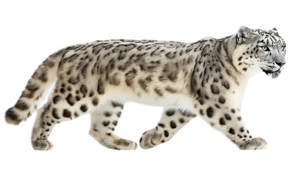 Snow leopard on transparent background, png.