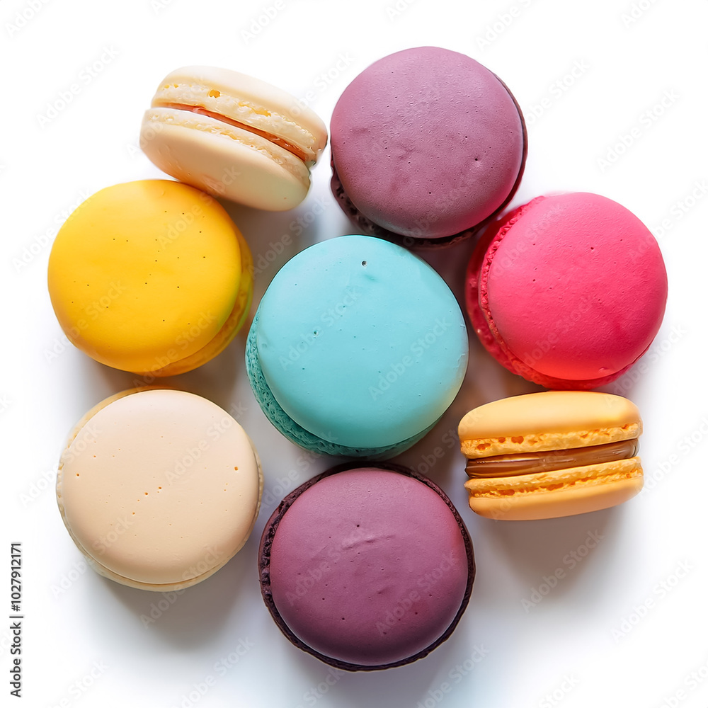 Wall mural colorful macarons, isolated on a white background