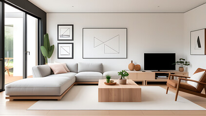 Fototapeta premium boho farmhouse home interior design modern living room