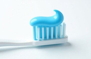 Toothbrush with blue toothpaste on white background