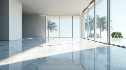 Modern Minimalist Interior with Palm Tree View