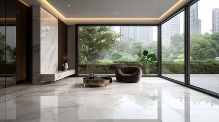 Fototapeta premium Modern Luxurious Living Room with City View