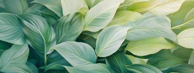 Tropical leaves horizontal banner. exotic and tropical jungle decoration, beautiful green foliage with a natural and fresh botanical pattern, perfect for summer and spring home decor or wallpaper