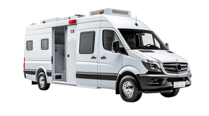 PNG Cutout Image of a Lifesaving Ambulance with Transparent Backdrop, Ideal for Visuals in Medical, Emergency, and Public Health Communications