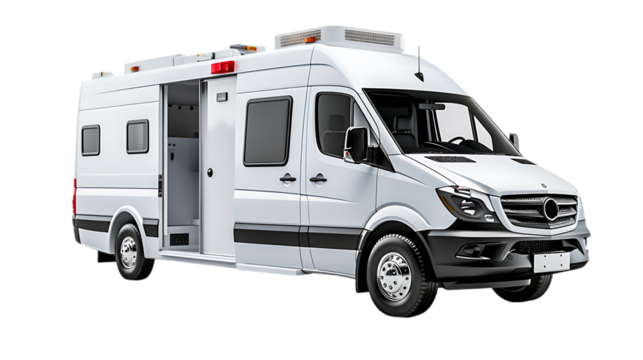PNG Cutout Image of a Lifesaving Ambulance with Transparent Backdrop, Ideal for Visuals in Medical, Emergency, and Public Health Communications