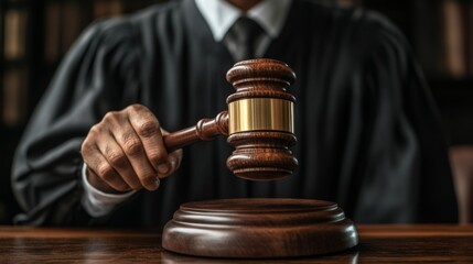 Judge striking gavel in courtroom