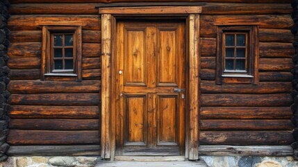 Old wood house, brown doors
