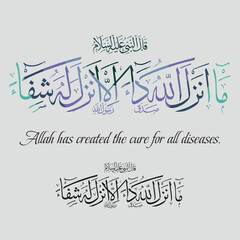 The sentence of the Prophet Muhammad about diseases. Translate: Allah has created the cure for all diseases.