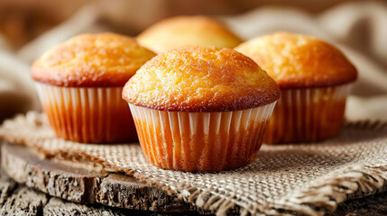 Sweet muffins on a wooden background. Selective focus