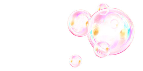 Many pink colored soap bubbles float in air pattern on transparent cutout background, PNG file. Mockup clipart template