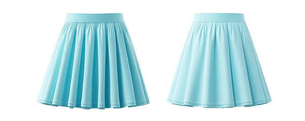 Mint color 3d female skirt front and back view. Blank mockup for branding uniform on transparent cutout background, PNG file. Mockup clipart template