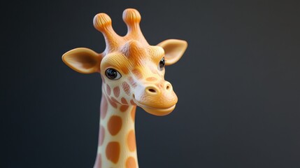 Obraz premium Giraffe’s head and neck against a grey background with a beige square obscuring part of its face