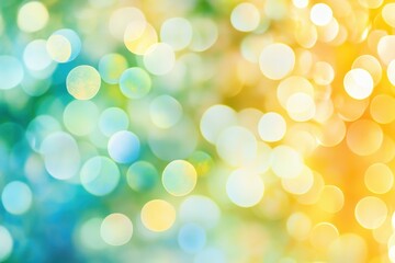 Colorful bokeh background showcasing vibrant shades of blue, green, and yellow with a dreamy, soft focus effect during the daylight