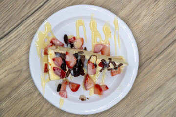 Overhead view of Mexican sponge cake layered in three types of milk for a sweet and delicious choice for dessert