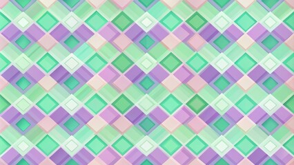 Abstract geometric pattern with squares in pastel green and purple hues for design projects