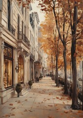 19th Century Autumn Afternoon on Madison Avenue, Luxury Shopping District Generative AI