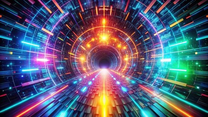 Fototapeta premium Colorful abstract futuristic tunnel with glowing particles and light trails perfect for technology and sci fi themes