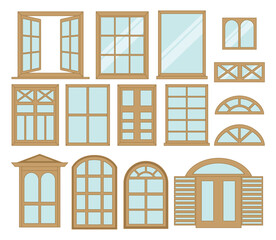 Set of Diverse Window Frame Styles and Designs