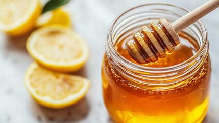 Honey and lemon, a jar of honey and lemon slices, Immune system boost, Immune-boosting foods, Healthy lifestyle