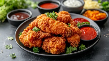 Fototapeta premium Fried Chicken Plate with Sauces