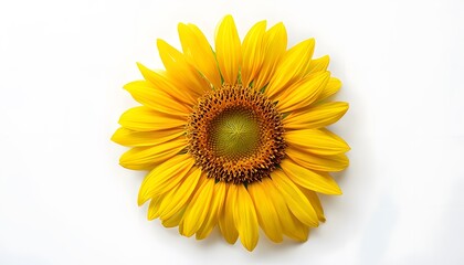 Vibrant Yellow Sunflower Fully Opened on Clean White Surface