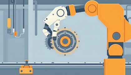 Obraz premium Mechanical Arm Connection: Industrial Robot Hand Holding Blue Tool for Assembly or Disassembly