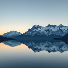 Fototapeta premium Snowy Mountain Range at Dawn/Dusk with Reflected Colors