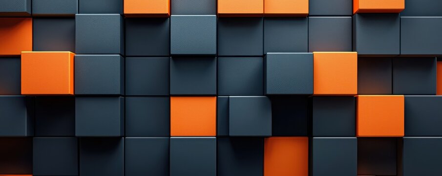 3D wallpaper featuring dark blue and orange geometric cubes creating a modern and abstract design