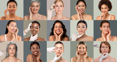 A variety of women of different age backgrounds engage in skincare routines, highlighting the importance of self-care and wellness