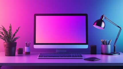 Modern Workspace with Vibrant Lighting