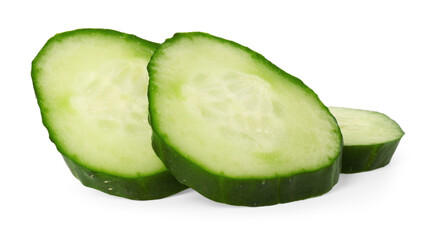 Slices of fresh cucumber isolated on white