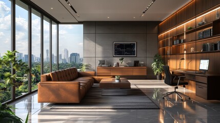 Fototapeta premium Modern Executive Office with City View